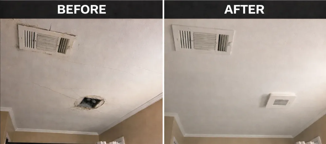 Before and after ceiling repair — Clayton Renovations
