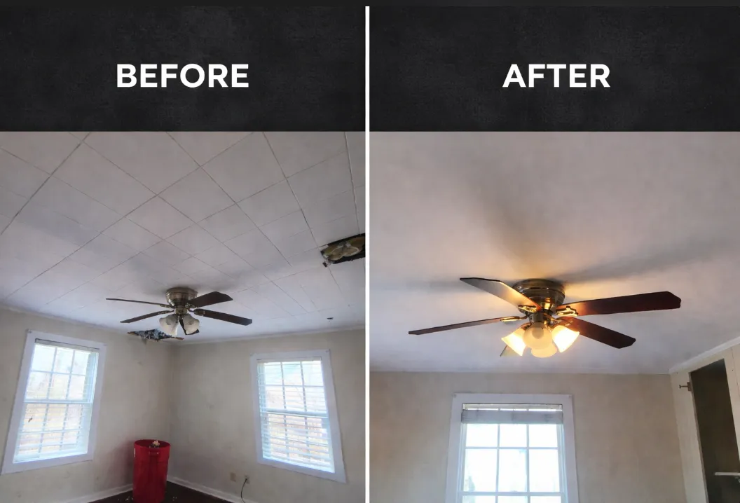 Before and after ceiling and interior — Clayton Renovations