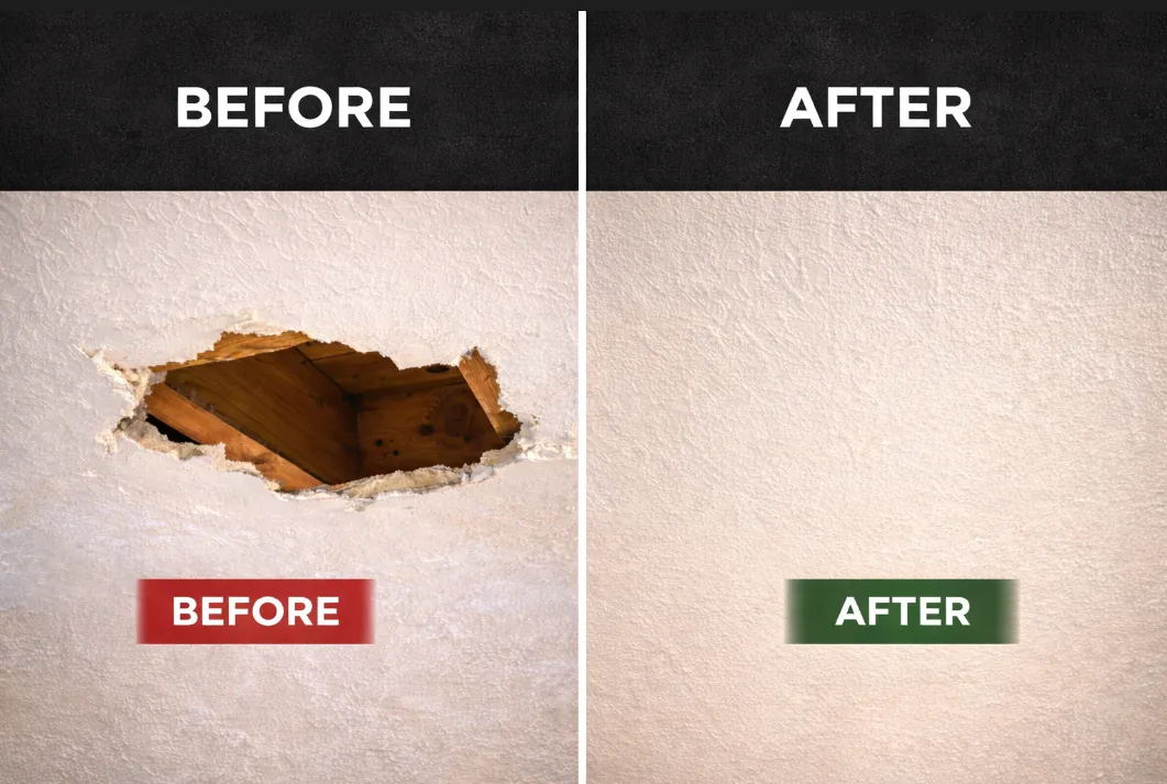 Before and after drywall repair — Clayton Renovations